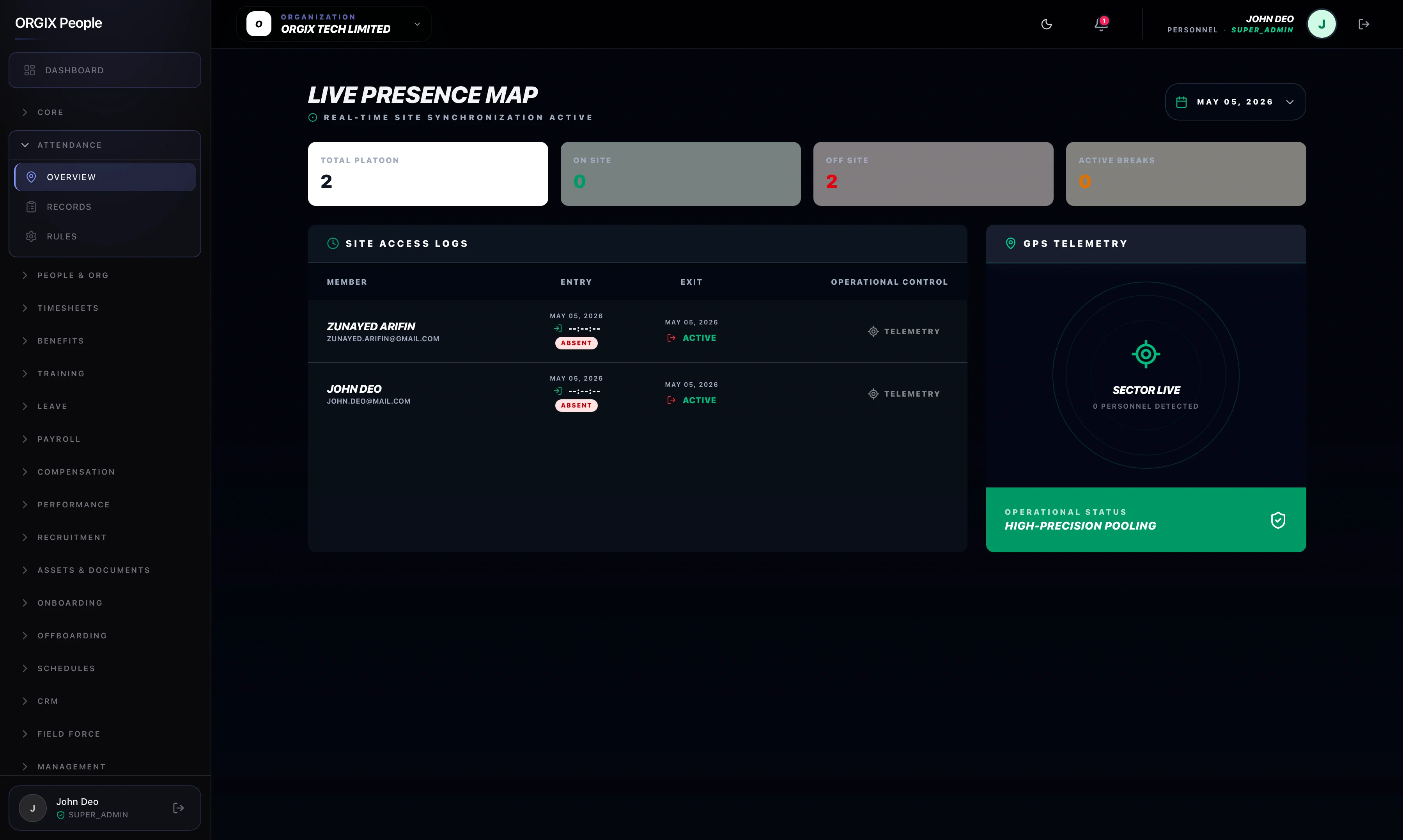 Attendance - Live Presence Map and Site Access Logs
